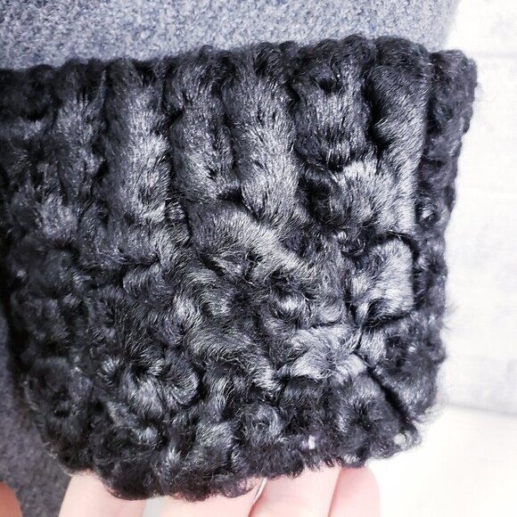 Vintage Curly Lamb Fur Wool Coat Double Breasted Knee Length Coat Gray  Medium - Picture 12 of 16